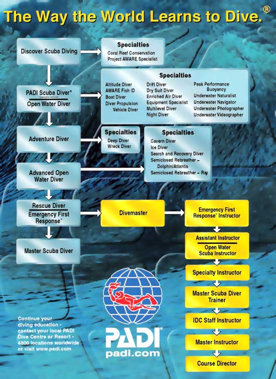 Plan which PADI Scuba Diving Training Courses suit you on the PADI Diving Lesson Ladder